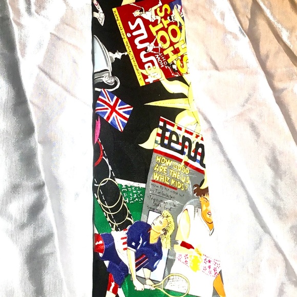 Sports Tennis Pro green,black, white, yellow, red Party Necktie - Picture 3 of 3